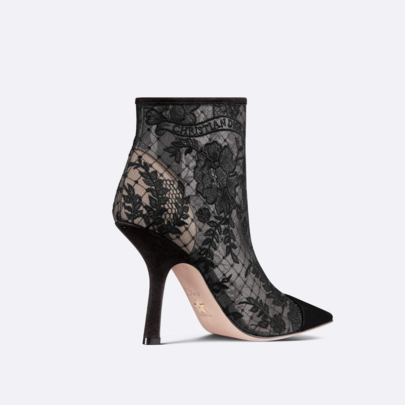 Dior Capture Heeled Ankle Boots Women Roses Motif Transparent Mesh Black Hot Sale