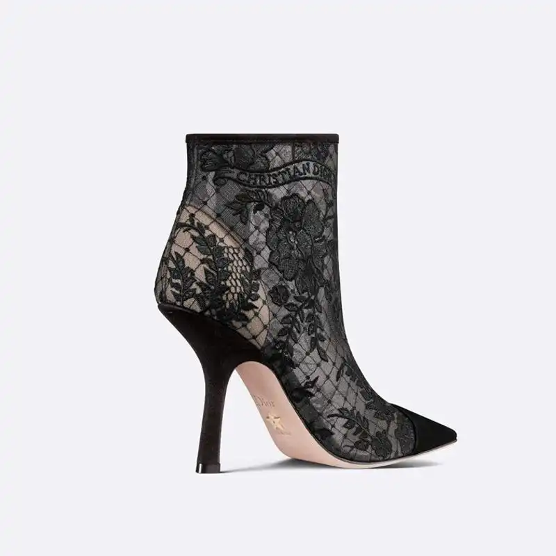 Affordable Hot Dior Capture Heeled Ankle Boots Women Roses Motif Transparent Mesh Black