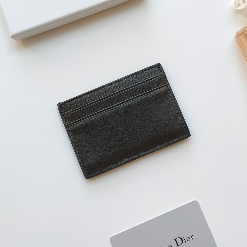 Hot Dior Card Holder Calfskin With CD Icon Signature Black