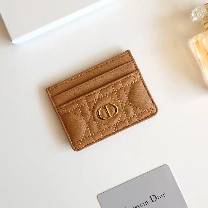 Hot Dior Card Holder Cannage Calfskin Brown