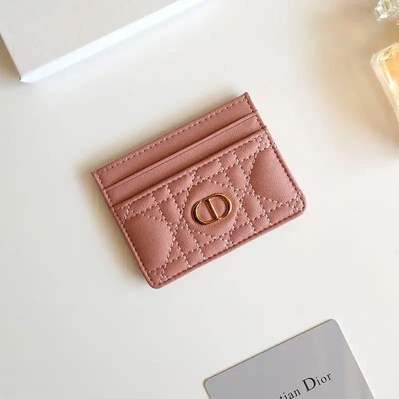 Hot Dior Card Holder Cannage Calfskin Pink