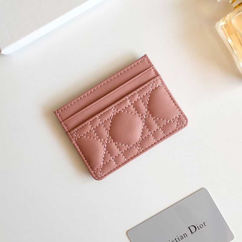 Dior Card Holder Cannage Calfskin Pink