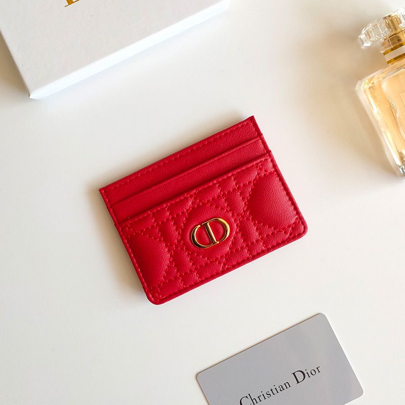 Hot Dior Card Holder Cannage Calfskin Red