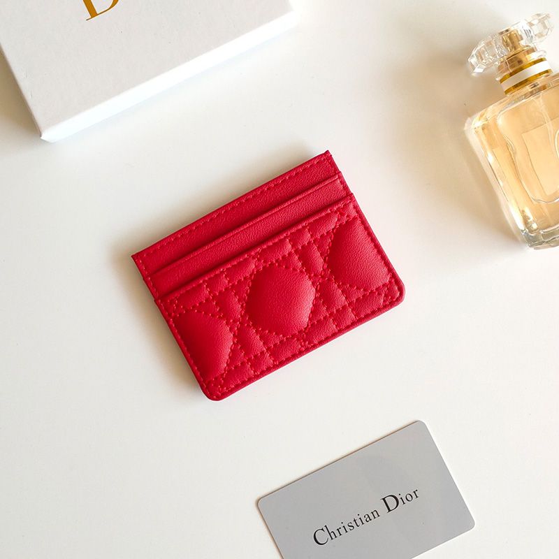 Dior Card Holder Cannage Calfskin Red Hot Sale