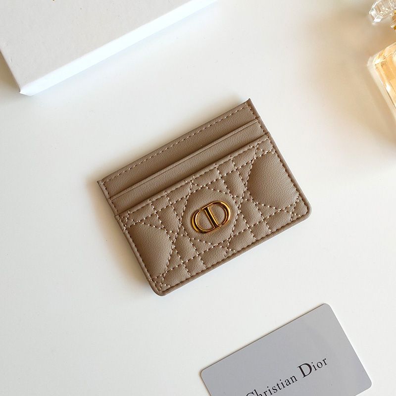 Hot Dior Card Holder Cannage Calfskin Taupe