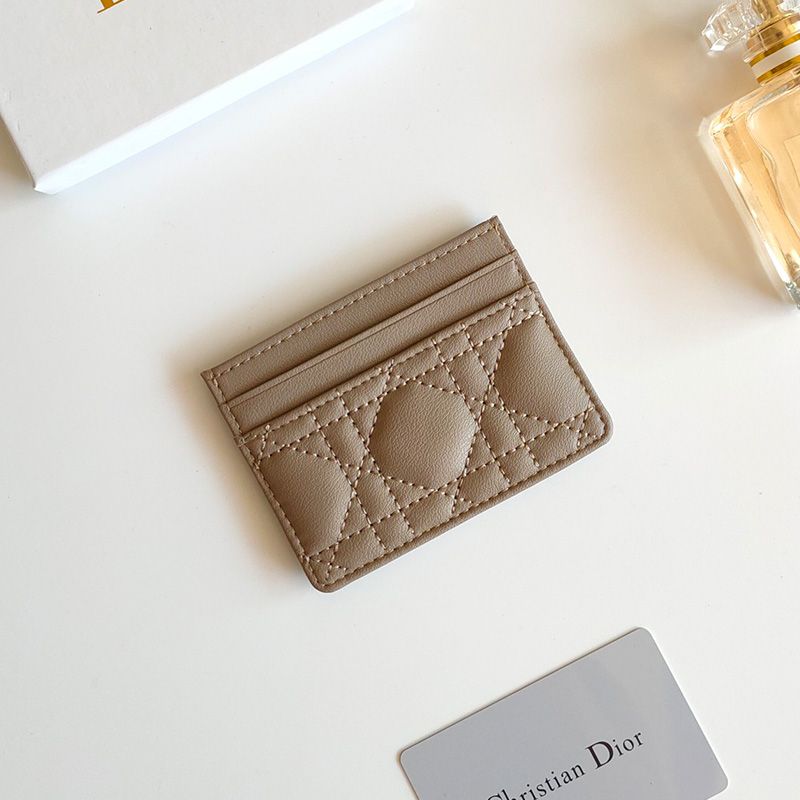 Hot Dior Card Holder Cannage Calfskin Taupe