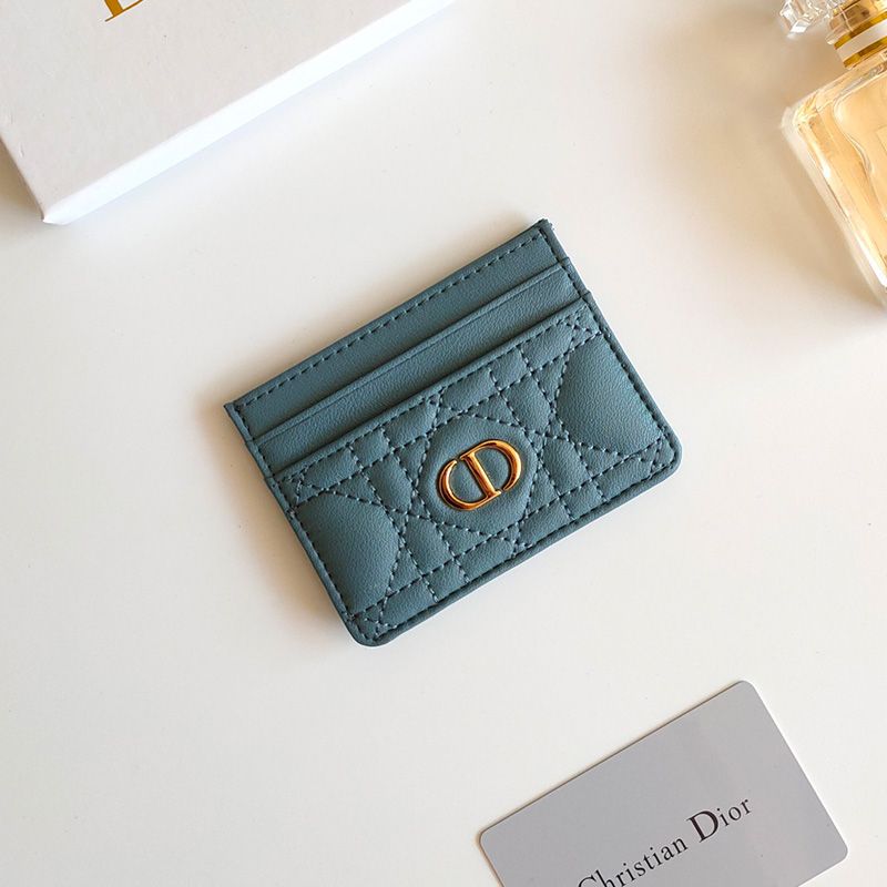 Hot Dior Card Holder Cannage Calfskin Teal