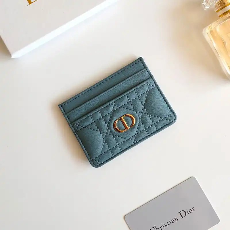 Hot Dior Card Holder Cannage Calfskin Teal