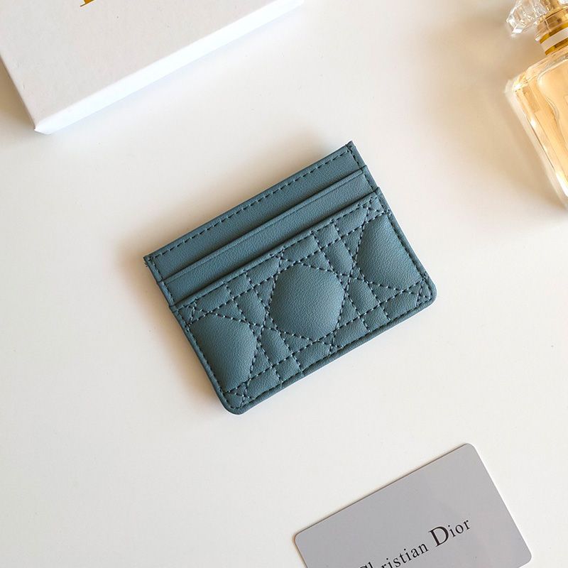 Hot Dior Card Holder Cannage Calfskin Teal