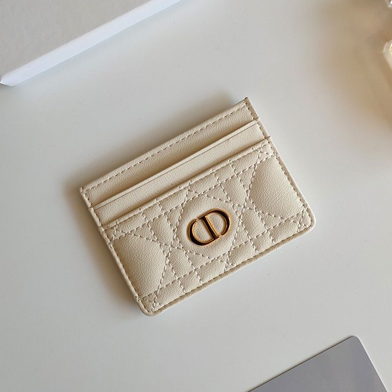 Hot Dior Card Holder Cannage Calfskin White