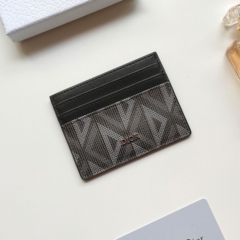 Dior Card Holder CD Diamond Motif Calfskin Black Hot Sale