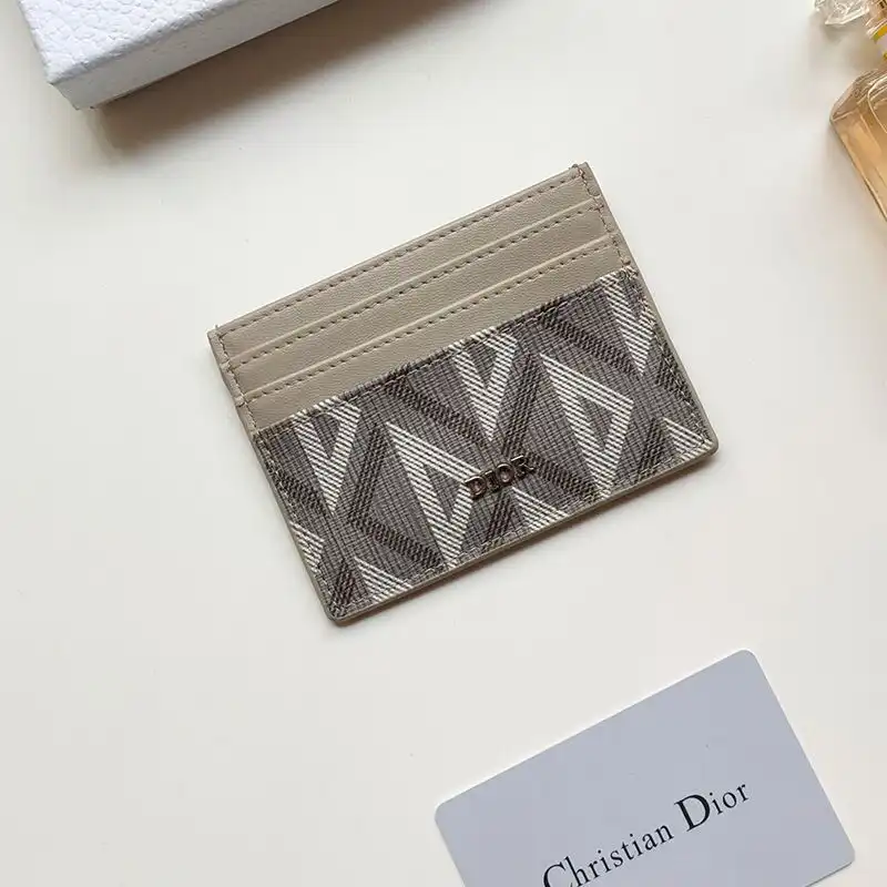 Hot Dior Card Holder CD Diamond Motif Calfskin Grey