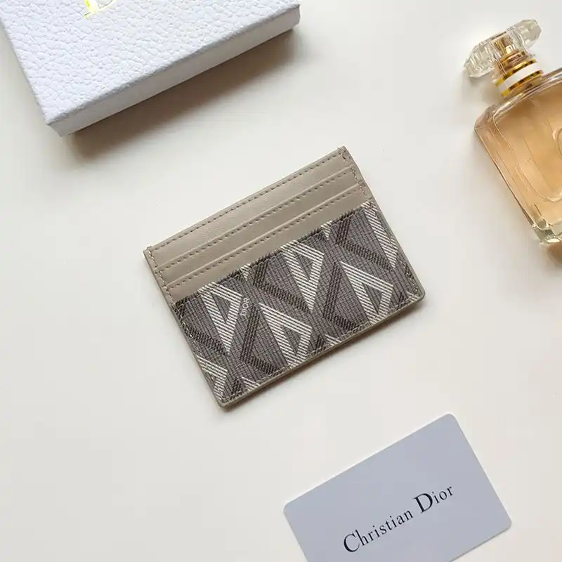 Affordable Hot Dior Card Holder CD Diamond Motif Calfskin Grey