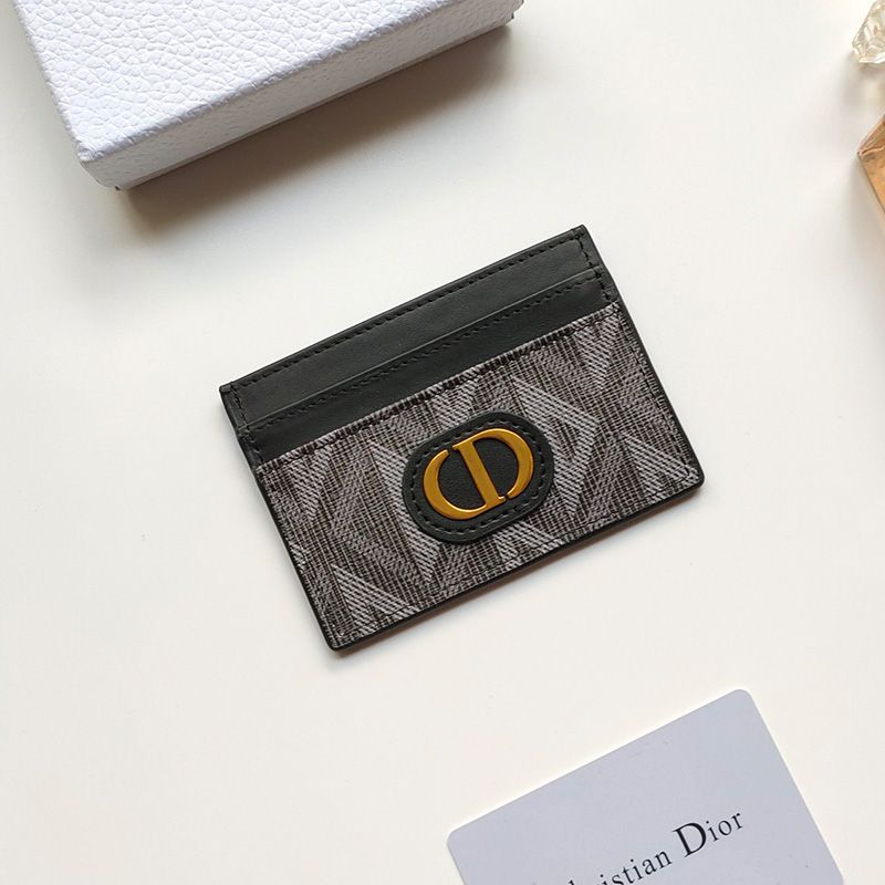 Hot Dior Card Holder CD Diamond Motif Canvas With CD Icon Signature Black