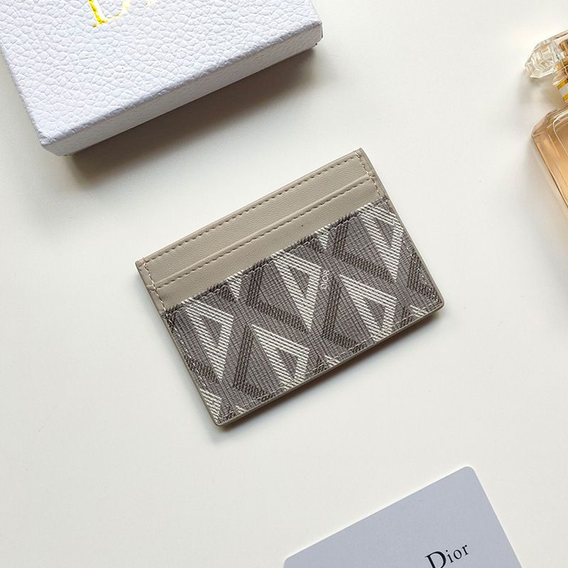 Dior Card Holder CD Diamond Motif Canvas With CD Icon Signature Grey Hot Sale