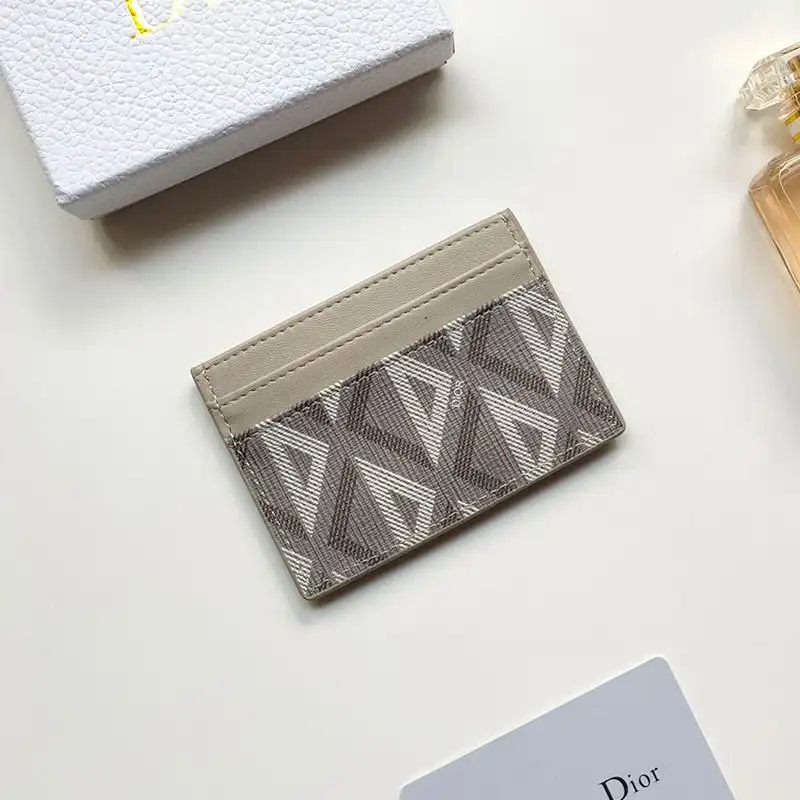 Cheap Dior Card Holder CD Diamond Motif Canvas With CD Icon Signature Grey