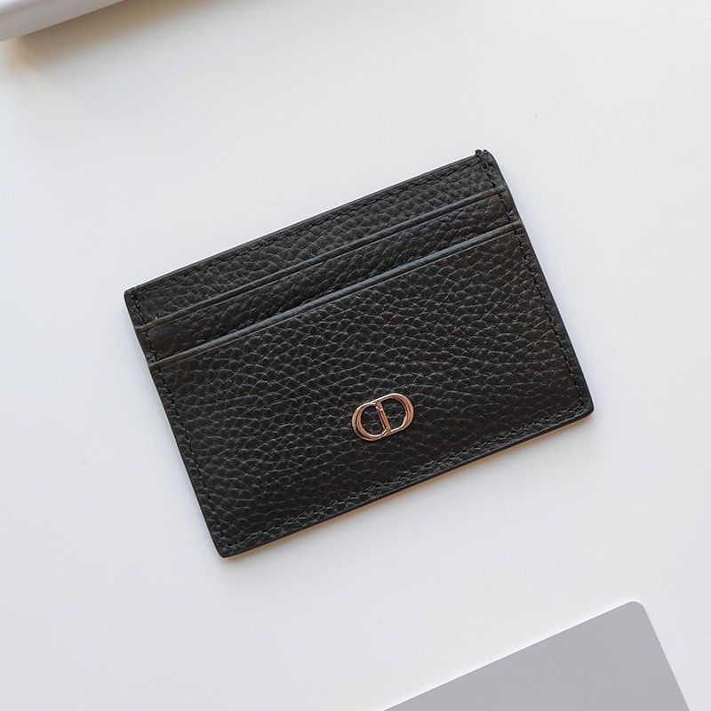 Hot Dior Card Holder Grained Calfskin With CD Icon Signature Black