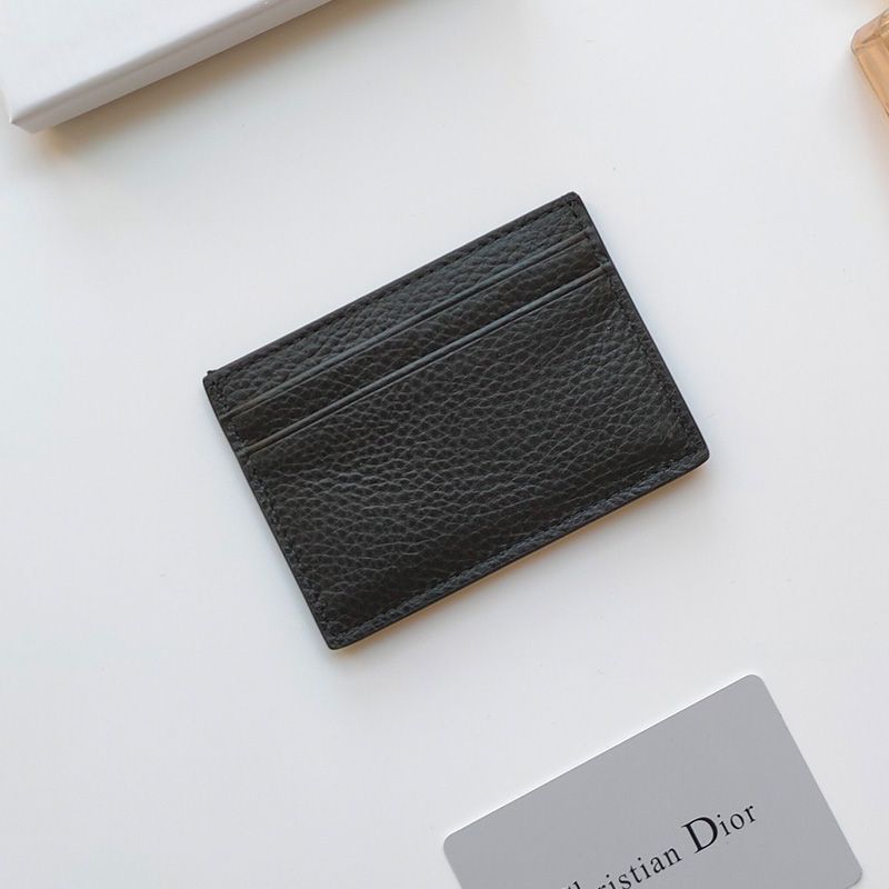 Hot Dior Card Holder Grained Calfskin With CD Icon Signature Black