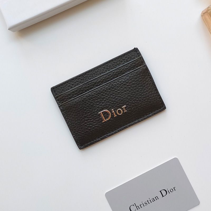 Hot Dior Card Holder Grained Calfskin With D Icon Signature Black