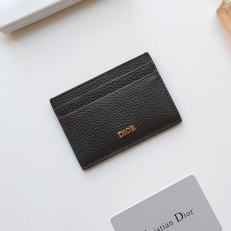 Hot Dior Card Holder Grained Calfskin With DIOR Icon Signature Black