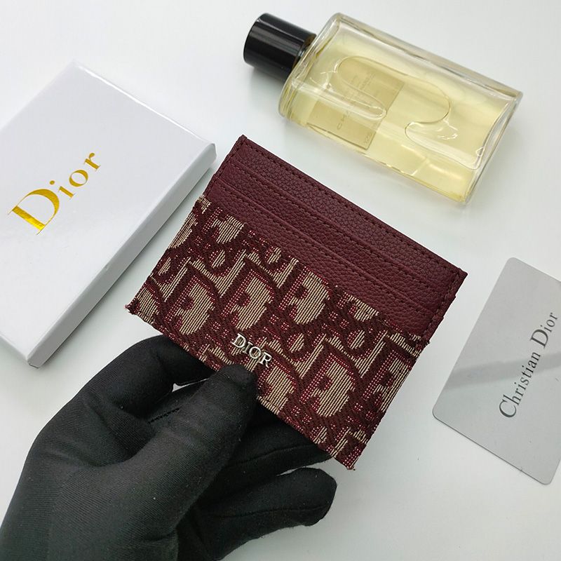 Hot Dior Card Holder Oblique Motif Canvas Burgundy