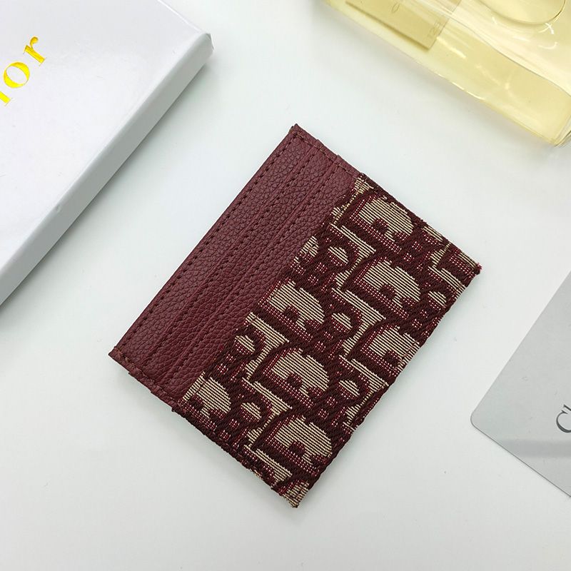 Hot Dior Card Holder Oblique Motif Canvas Burgundy