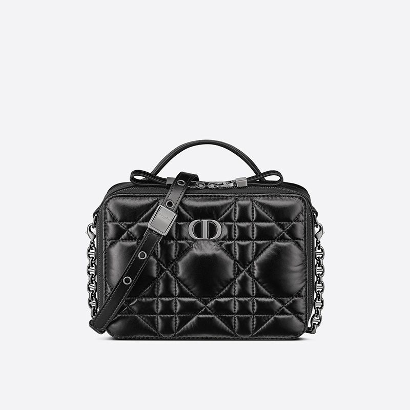 Dior Caro Box Bag with Chain Cannage Calfskin Black Hot Sale