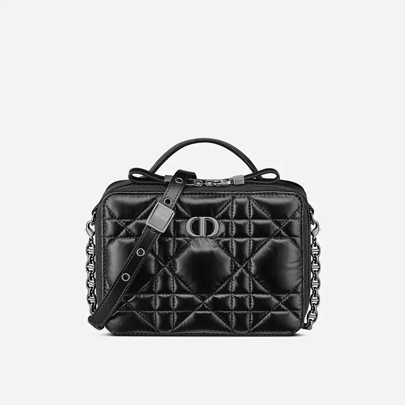 Dior Caro Box Bag with Chain Cannage Calfskin Black Luxury