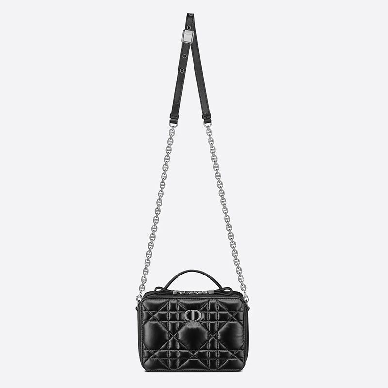 Dior Caro Box Bag with Chain Cannage Calfskin Black Hot Sale