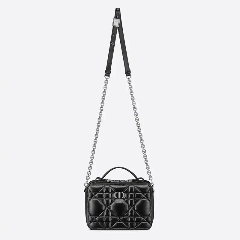 Cheap Dior Caro Box Bag with Chain Cannage Calfskin Black Luxury