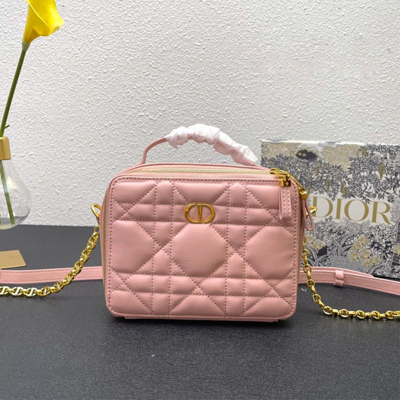 Hot Dior Caro Box Bag with Chain Cannage Calfskin Pink