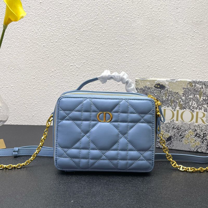 Dior Caro Box Bag with Chain Cannage Calfskin Sky Blue Hot Sale