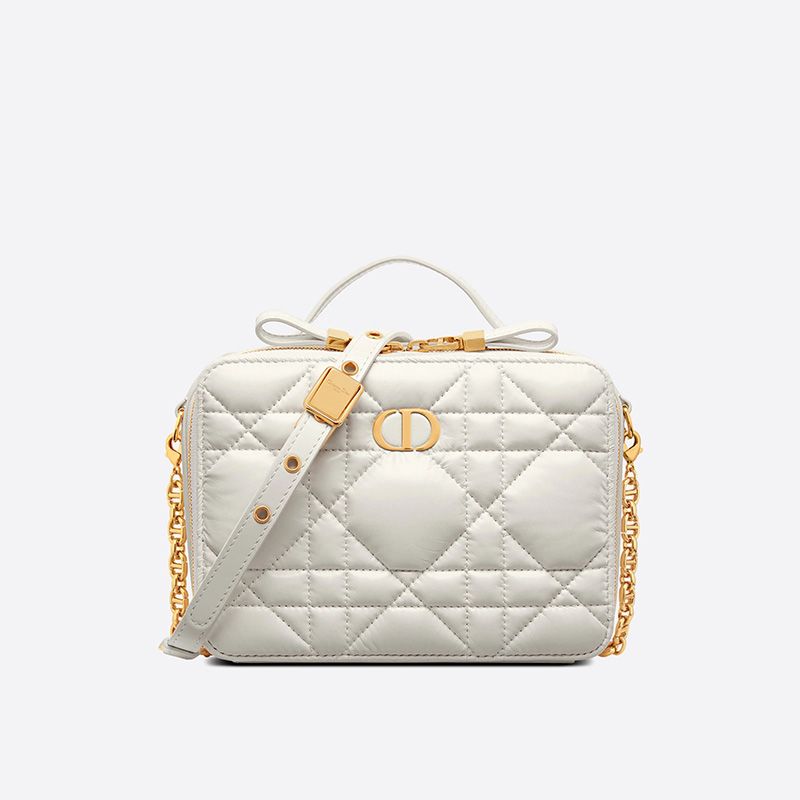 Dior Caro Box Bag with Chain Cannage Calfskin White Hot Sale