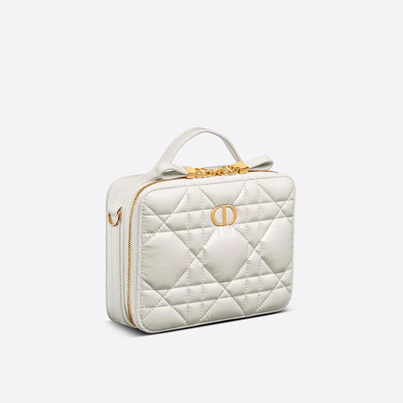 Hot Dior Caro Box Bag with Chain Cannage Calfskin White