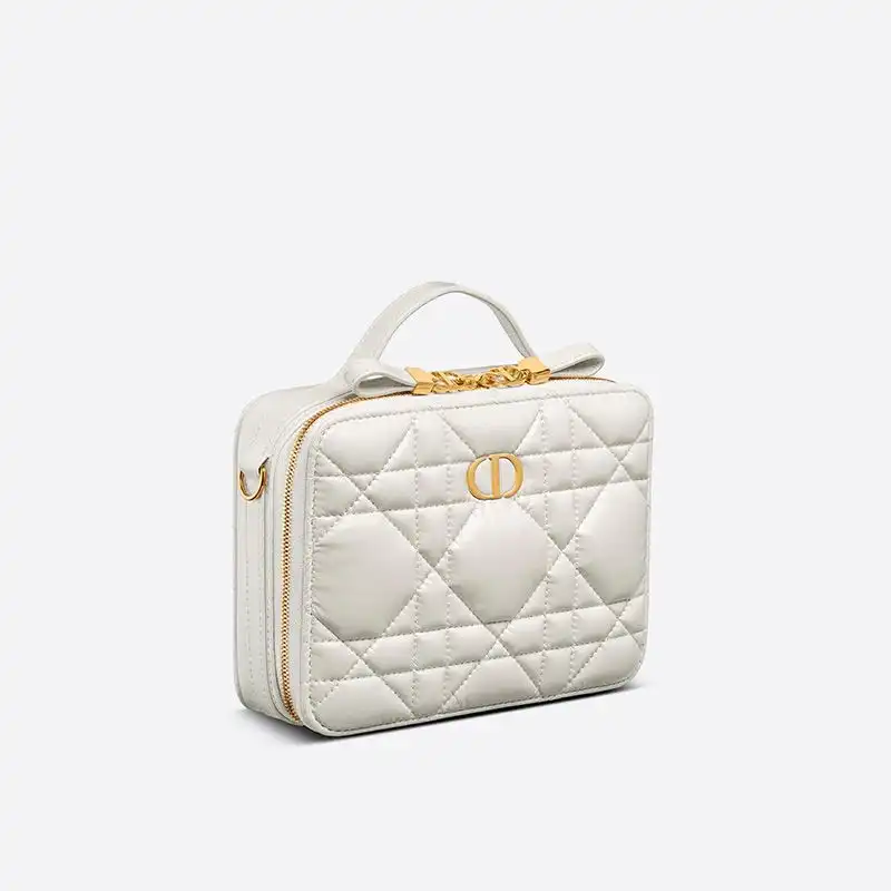 Cheap Dior Caro Box Bag with Chain Cannage Calfskin White Luxury