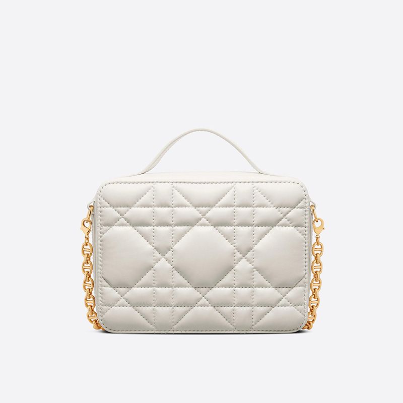 Hot Dior Caro Box Bag with Chain Cannage Calfskin White