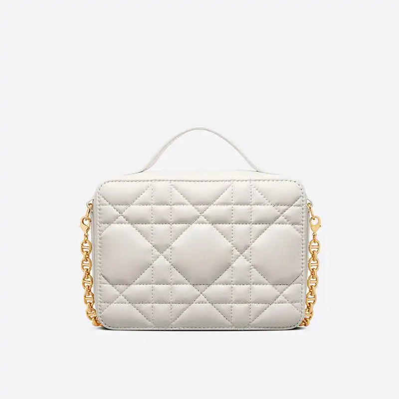 Cheap Dior Caro Box Bag with Chain Cannage Calfskin White Luxury