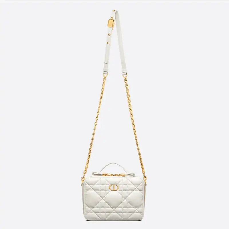 Cheap Dior Caro Box Bag with Chain Cannage Calfskin White Luxury