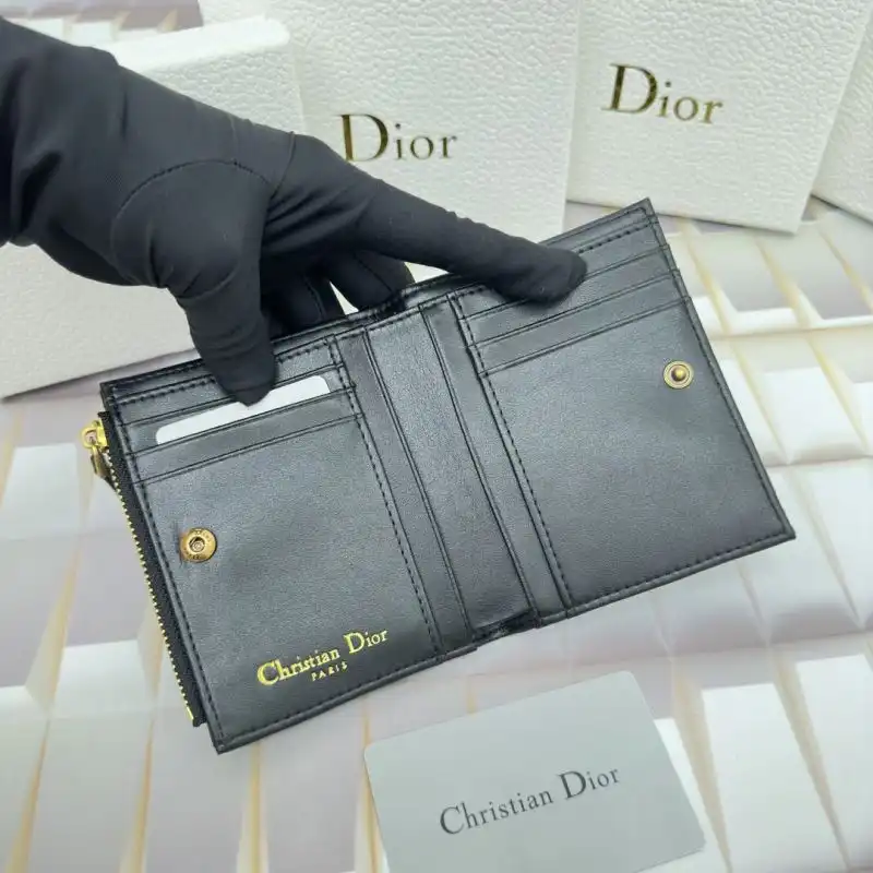 Cheap Hot Dior Caro Dahlia Card Holder Cannage Calfskin Black