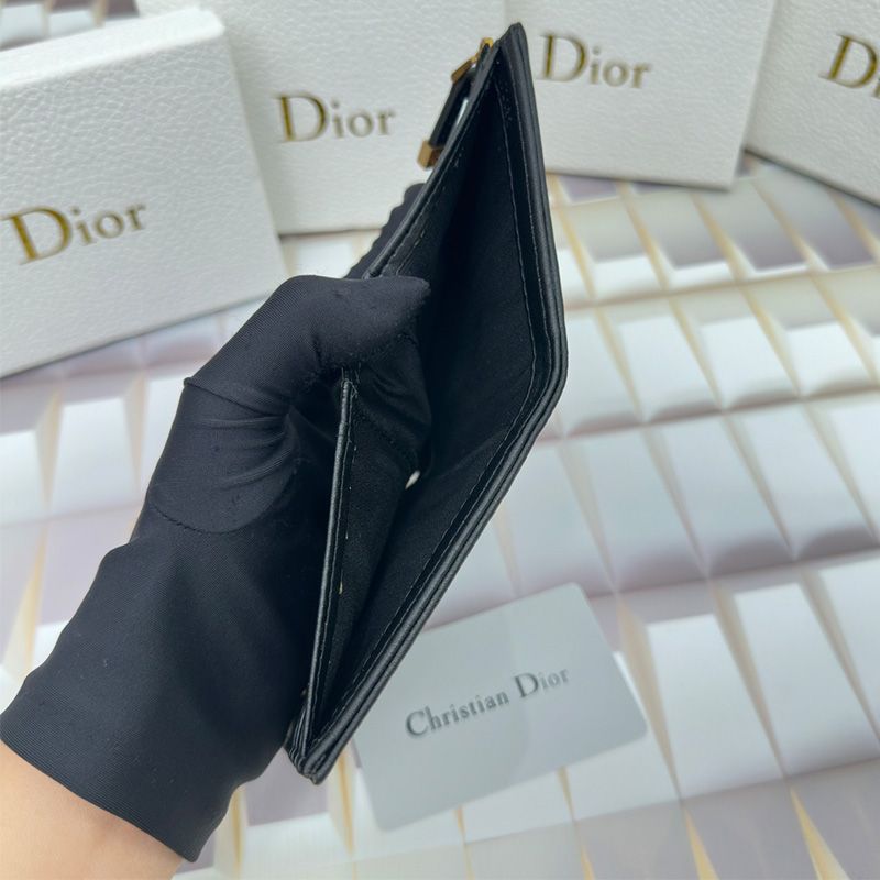 Hot Dior Caro Dahlia Card Holder Grained Calfskin Black