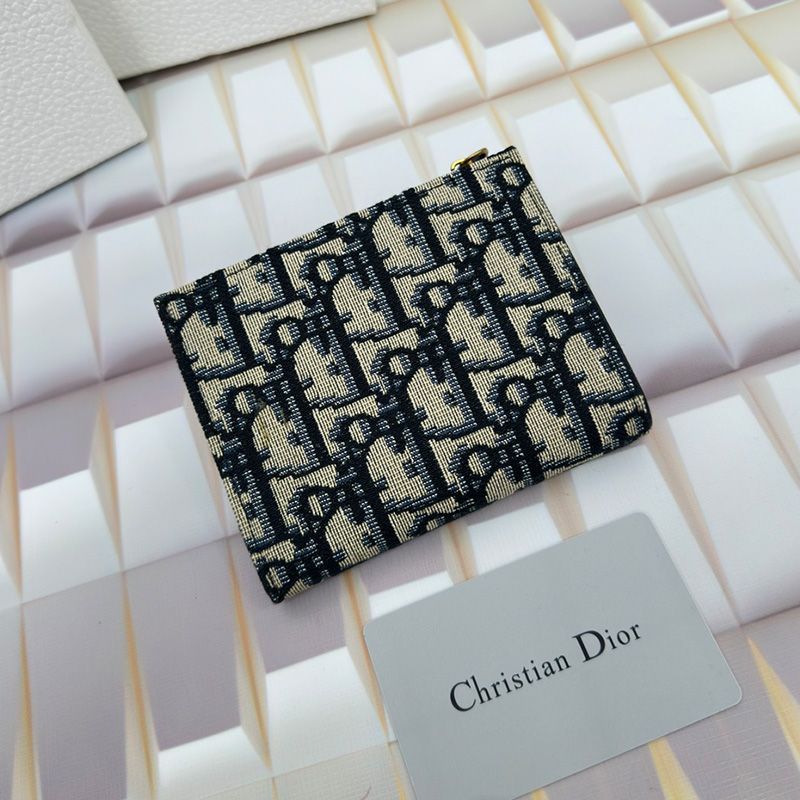 Hot Dior Caro Dahlia Card Holder Oblique Motif Canvas Calfskin Blue