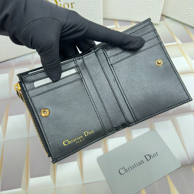 Hot Dior Caro Dahlia Card Holder Oblique Motif Canvas Calfskin Blue