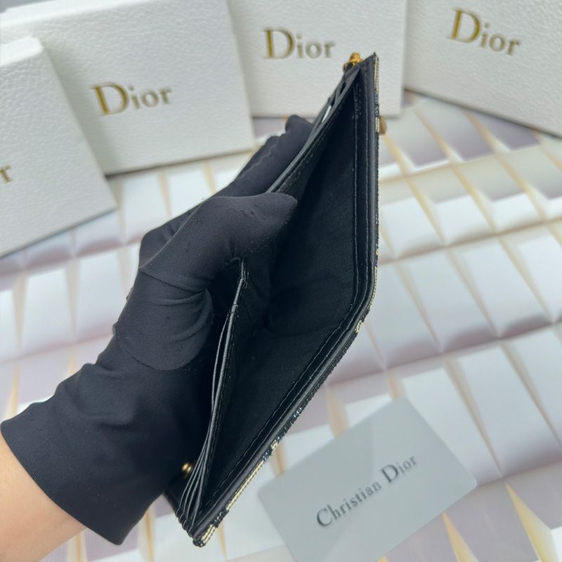 Hot Dior Caro Dahlia Card Holder Oblique Motif Canvas Calfskin Blue