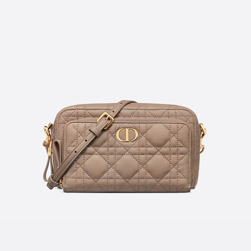 Hot Dior Caro Double Pouch Cannage Calfskin Apricot