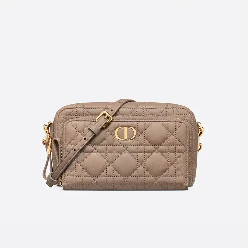 Cheap Dior Caro Double Pouch Cannage Calfskin Apricot