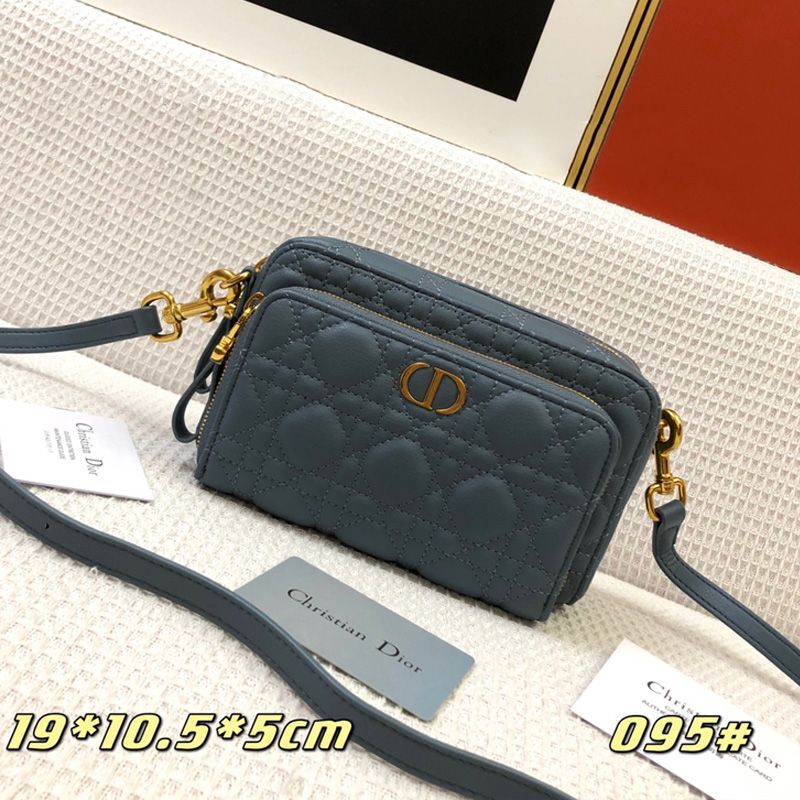 Dior Caro Double Pouch Cannage Calfskin Blue Hot Sale