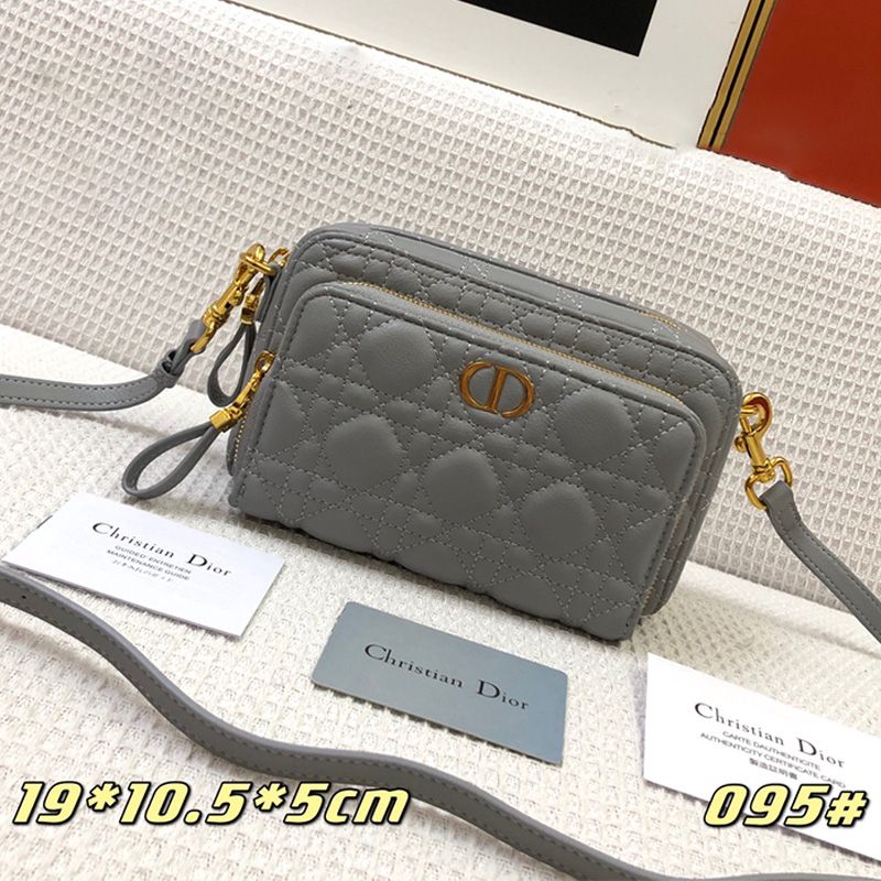 Hot Dior Caro Double Pouch Cannage Calfskin Grey