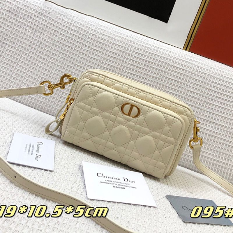 Hot Dior Caro Double Pouch Cannage Calfskin White