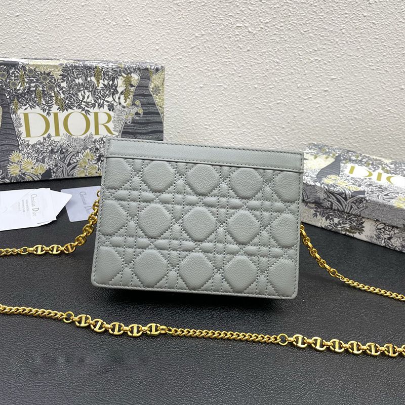 Hot Dior Caro Zipped Pouch with Chain Cannage Calfskin Grey