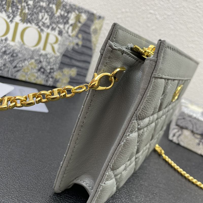 Hot Dior Caro Zipped Pouch with Chain Cannage Calfskin Grey